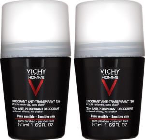 Vichy Homme Anti-irritation Anti Perspirant 72h Υποαλλεργικό αποσμητικό Roll-On για ευαίσθητες επιδερμίδες 2x50ml