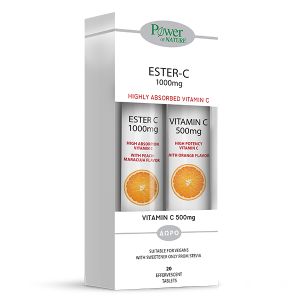 Power Health Ester-C 1000mg με Γεύση Ροδάκινο 20Eff.Tabs & Δώρο Vitamin C 500mg με Γεύση Πορτοκάλι 20Eff.Tabs